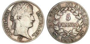 5 francs Napoléon revers Empire 1813 r (Rome)