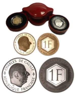 Boitier des 1 franc Charles de Gaule en or et argent 1988.