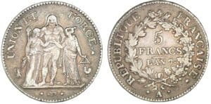 5 francs Hercule Union et Force An 7 A (Paris)