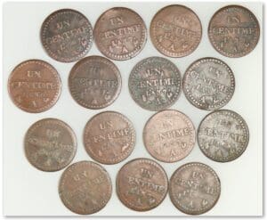 Lot de 15 monnaies de 1 centime Dupré Directoire