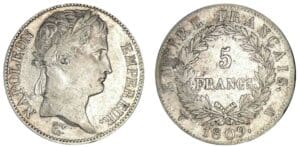 5 francs Napoléon revers Empire 1809 W (Lille)