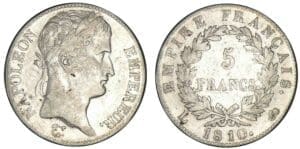 5 francs Napoléon revers Empire 1810 L (Bayonne)