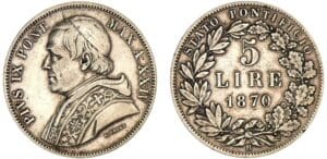 Italie - Vatican - Pie IX - 5 lires 1870 XXIV