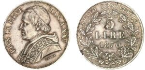 Italie - Vatican - Pie IX - 5 lires 1870 XXV