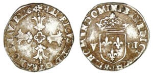 Henri IV - Huitième d'écu à la croix feuillue 1604 L (Bayonne)