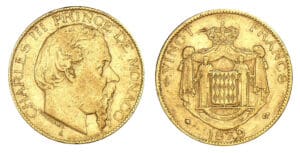 Monaco - Charles III - 20 francs 1879 - Ancre simple