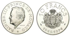 Monaco - Rainier III - 10 francs 1974 - Essai argent
