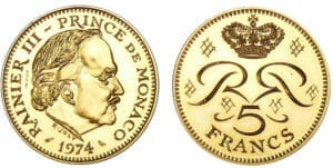 Monaco - Rainier III - 5 francs 1974 - Essai or