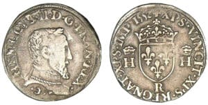 Henri II - Demi-teston 5ème type 1552 R (Villeneuve Saint-André lès-Avignon)