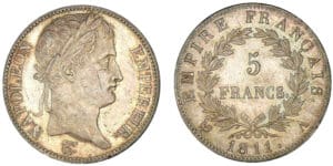 5 francs Napoléon revers Empire 1811 A (Paris)