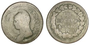 Un décime Dupré surfrappe du 2 décimes An 5 R (Orléans)