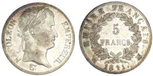 5 francs Napoléon revers Empire 1811 MA (Marseille)