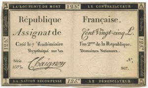 Assignat de 125 livres - Emission du 7 vendemiaire an II (28 sept. 1793)