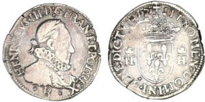 Henri III - Demi-teston 3ème type 1575 B (Rouen)