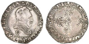 Henri III - Demi-franc au col plat 1589 Q (Perpignan)