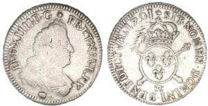 Louis XIV - Demi-écu aux insignes buste du type aux palmes 1701 CC (Besançon)