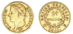 20 francs Napoléon revers Empire 1811 U (Turin)