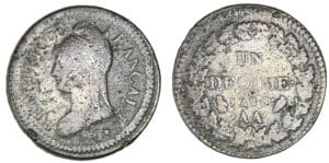 Un décime Dupré grand module An 8 AA (Metz) Avers de la 5 centimes