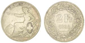 Suisse - 2 francs 1862 B (Berne)