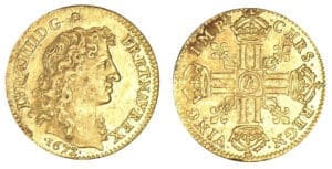 Louis XIV - Louis d'or au buste juvénile et tête nue 1672 A (Paris)