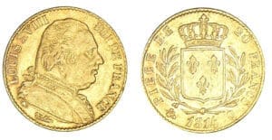 20 francs Louis XVIII buste habillé 1814 Q (Perpignan)