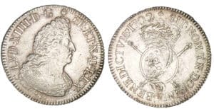 Louis XIV - Ecu aux insignes 1702 D (Lyon) - Flan réformé