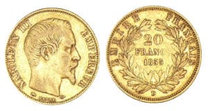 20 francs Napoléon III tête nue 1855 D ( Lyon)