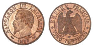 5 centimes Napoléon III tête nue 1855 W (Lille) - Chien