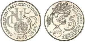 5 francs cinquantenaire de l'ONU 1995