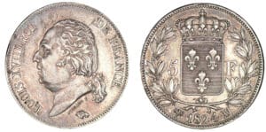5 francs Louis XVIII au buste nu 1824 MA (Marseille)