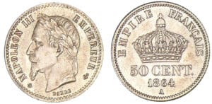50 centimes Napoléon III tête laurée 1864 A (Paris)