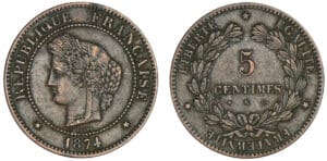5 centimes Cérès 1874 K (Bordeaux)