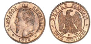 2 centimes Napoléon tête laurée 1862 K (Bordeaux)