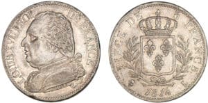 5 francs Louis XVIII au buste habillé 1814 L (Bayonne)