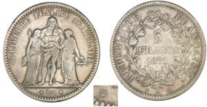 5 francs Hercule Camélinat 1871 A (Paris)