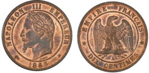 10 centimes Napoléon III tête laurée 1863 A (Paris)