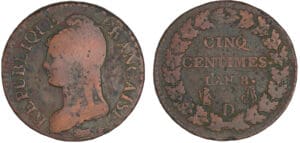 5 centimes Dupré - grand module - An 8 D (Lyon)