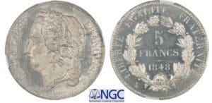 Deuxième république - 5 francs - Concours de Caunois 1848