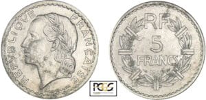 5 francs Lavrillier aluminium 1948 (9 fermé)
