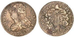 2 sols au faisceau type FRANCOIS 1793 (Orléans) - Sans lettre d'atelier