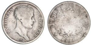 2 francs Napoléon revers empire 1809 Q (Perpignan)