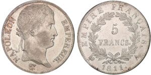 5 francs Napoléon revers empire 1811 A (Paris)
