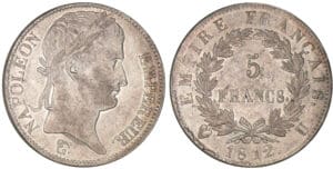 5 francs Napoléon revers empire 1812 U (Turin)