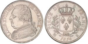 5 francs Louis XVIII au buste habillé 1814 K (Bordeaux)