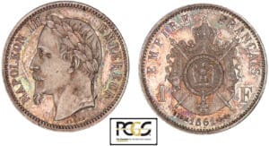 1 franc Napoléon III tête laurée 1861 E (Paris) - Essai sur flan bruni