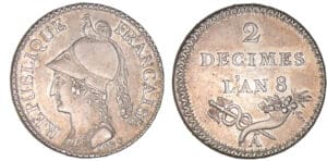 Epreuve en argent du 2 décimes Lorthior - An 8 A (Paris) - Piéfort