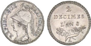 Epreuve en argent du 2 décimes Lorthior - An 8 A (Paris)