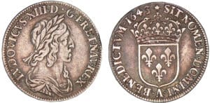 Louis XIII - Quart d'écu - 2ème poinçon - 1643 rose A (Paris)