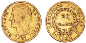 20 francs Napoléon Ier tête nue - type transitoire 1807 U (Turin)