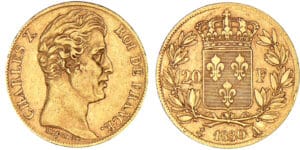 20 francs Charles X - 2ème type 1830 A (Paris) - Tranche strillé